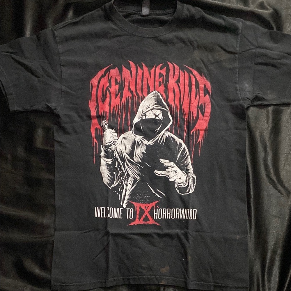 Black Graphic Tee with Red Horror Design
